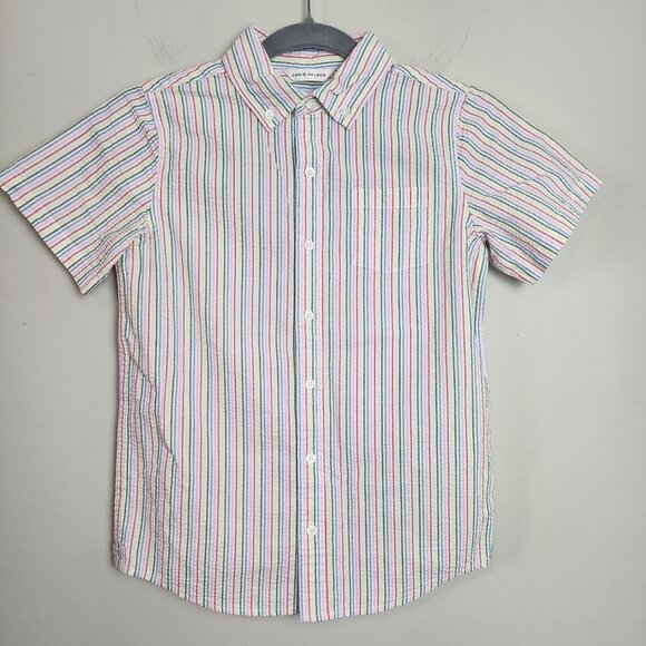 Janie and Jack boy 10 short sleeve cotton shirt button up rainbow stripe pocket - Picture 8 of 8